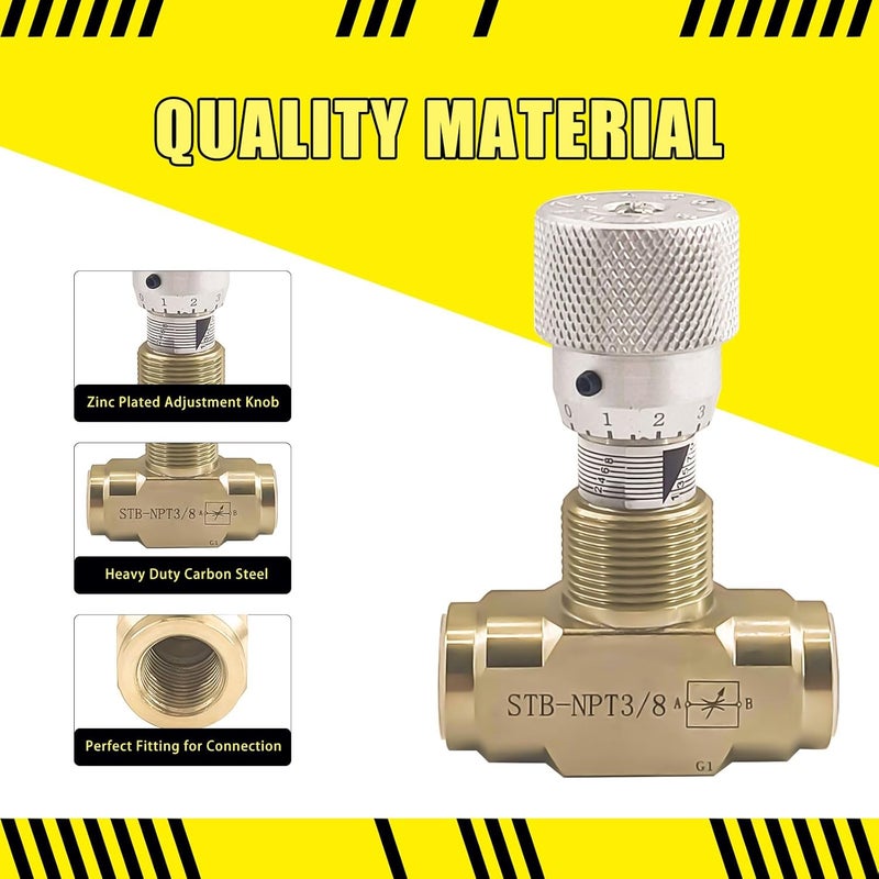 LOSTAR Straight Flow Control Needle Valve for Hydraulic System, Heavy-Duty Carbon Steel Pressure Fittings with 3/8" NPT Connection and Rotatable Knob - Image 4